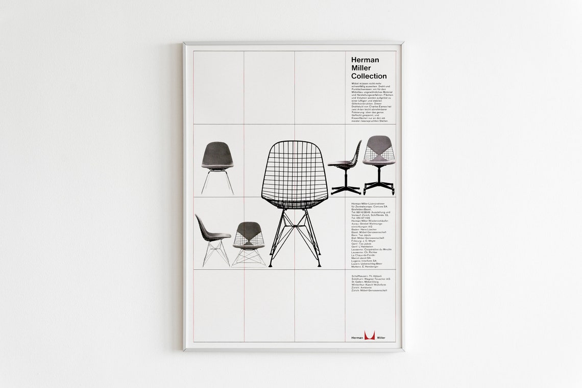 Herman Miller Collection Wire Frame Chair Mid Century Vintage Print
