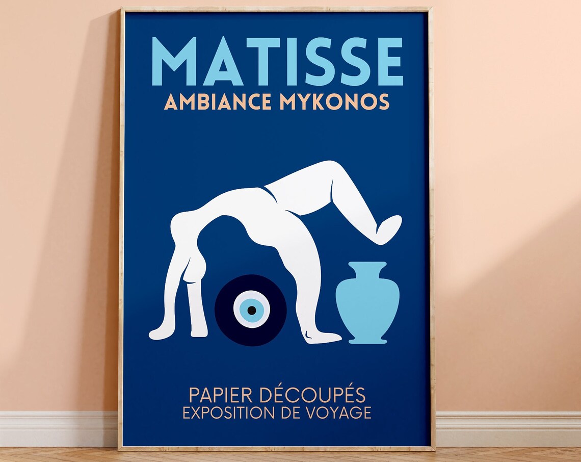 Matisse Style Ambiance Mykonos Acrobat Navy Greece Travel Poster