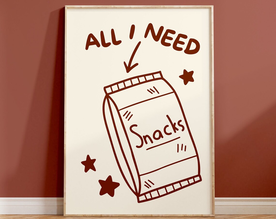Retro Line Art Food Kitchen Poster, Minimalist Dining