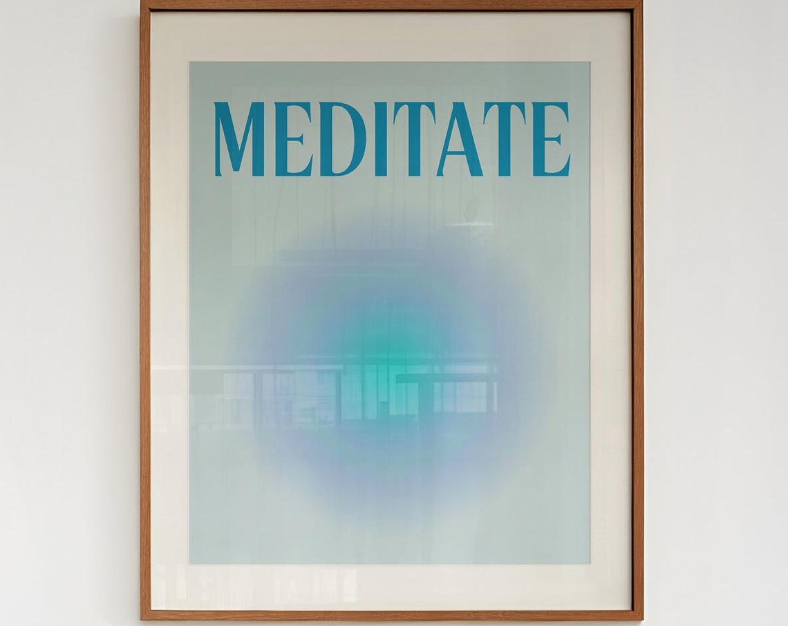 Meditate in Calm Blue Aura Typography Gradient Mindfulness Poster - Image 4