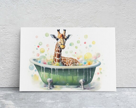 Giraffe Bath and Elephant Bath Time, Fun Art Print