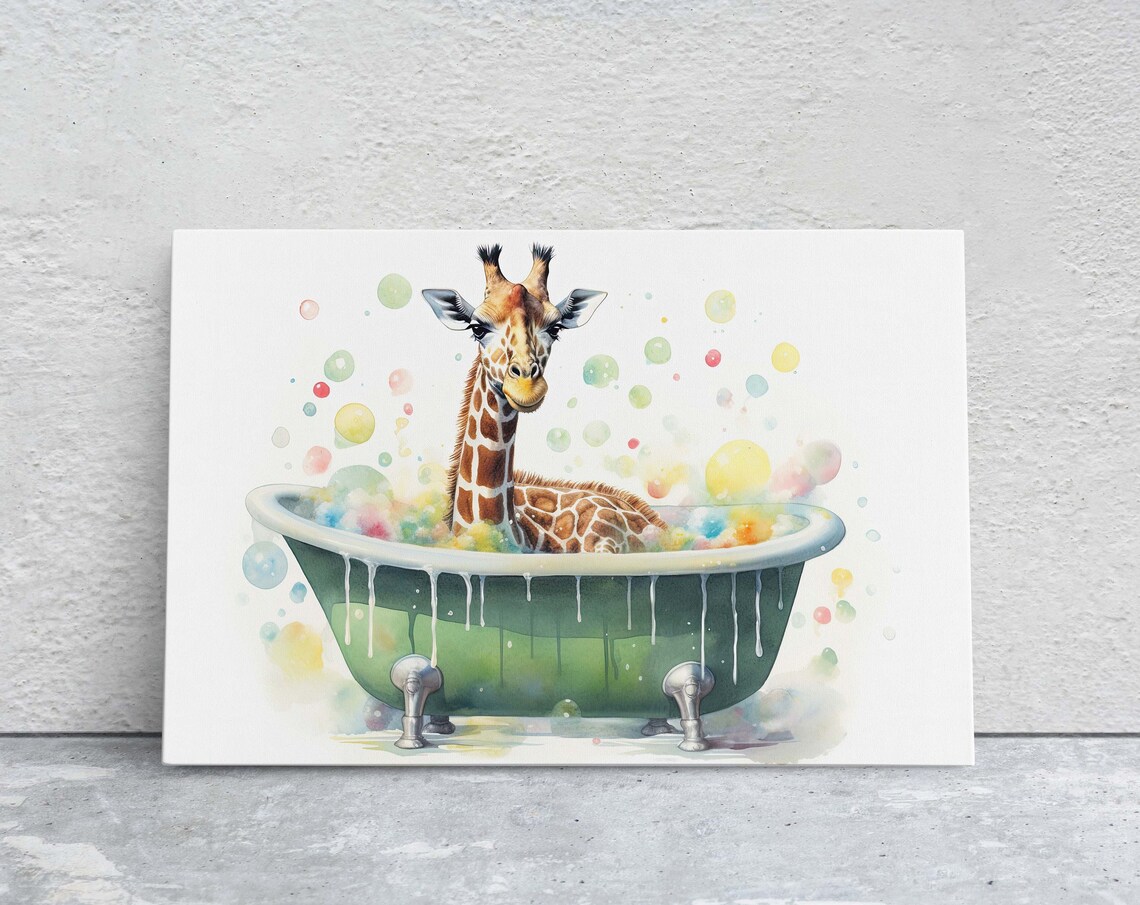Giraffe Bath and Elephant Bath Time, Fun Art Print