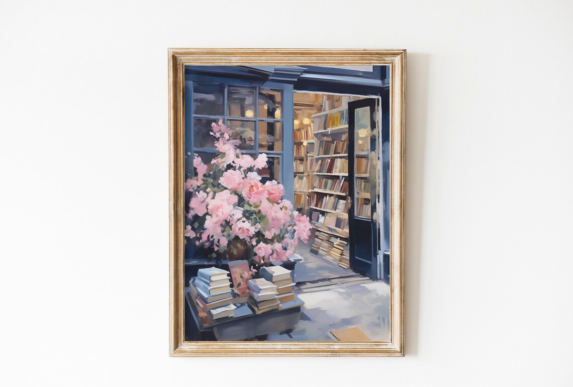 Retro Blue Library Poster, New York 1950s Aesthetic