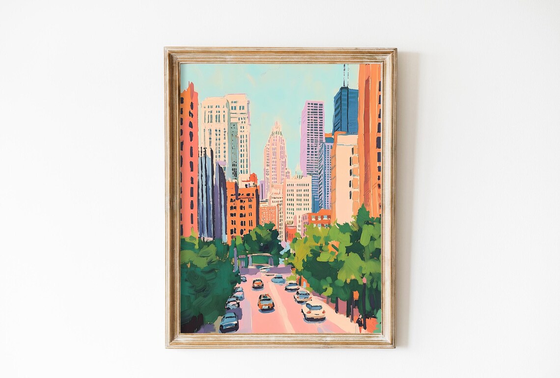 Chicago Retro Travel Poster, Vintage Art Print