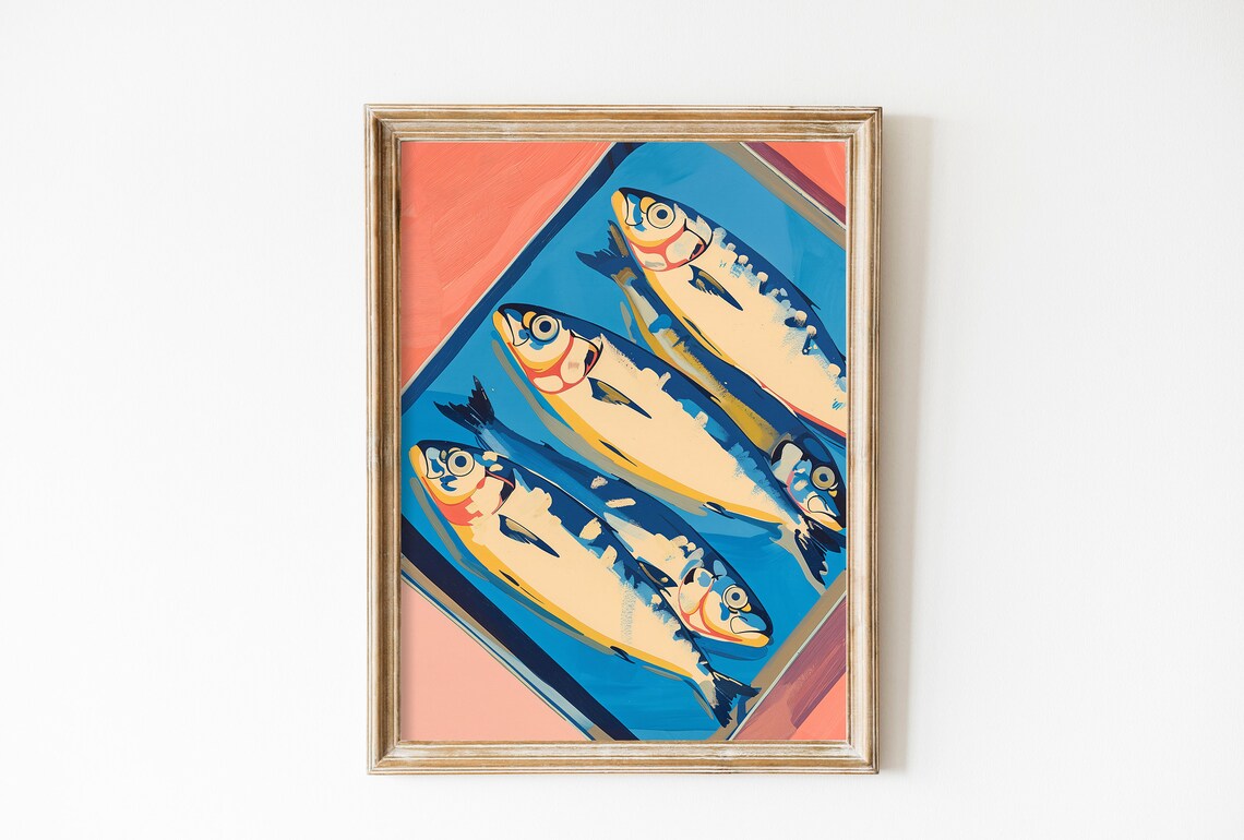Retro Sardine Tin Soft Pink Vintage Kitchen Fish Food Art Poster