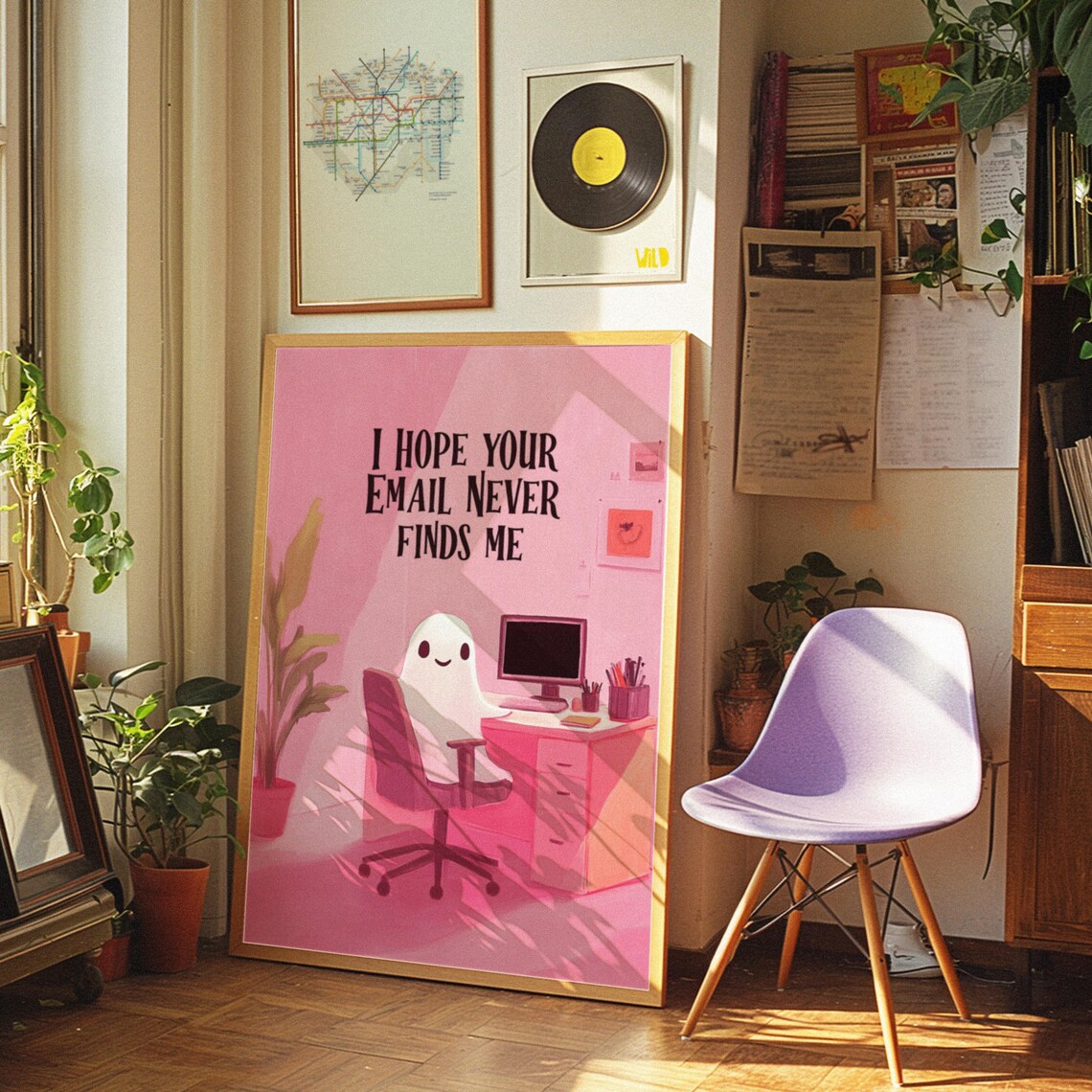 Pink Halloween Ghost Art Print, Office Decor - Image 2