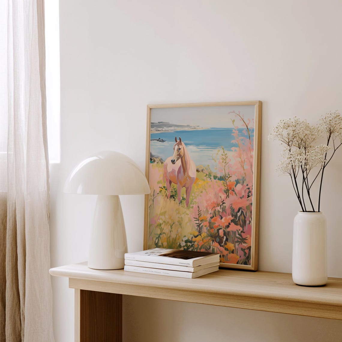 Wild Horse In A Pink Field Wall Art Girls Room Preppy Western Print Pastel Southern Country Aesthetic Poster - Image 2