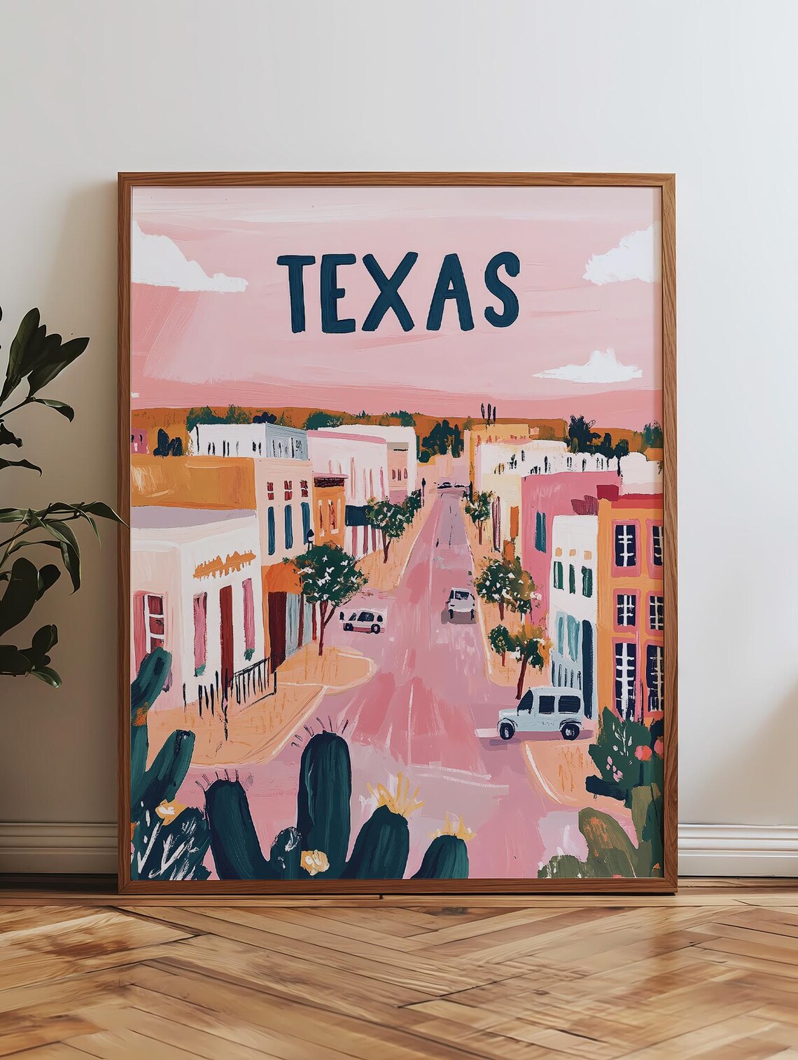 Retro Texas Travel Poster, Soft Pink Vintage Style - Image 3