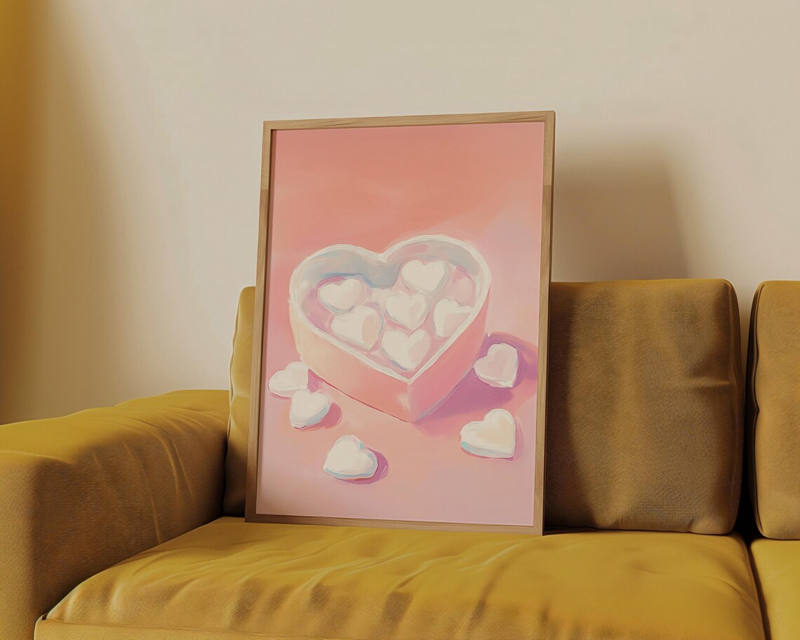 Heart Shaped Box of Sweet Heart Marshmallows Pastel Candy Art Poster - Image 4