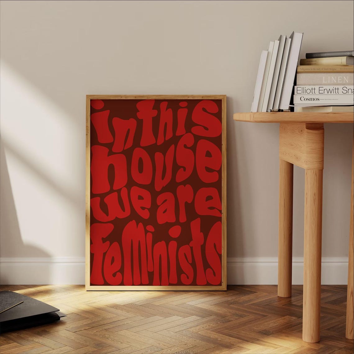 In This House We Are Feminists Red Groovy Retro Statement Poster - Image 2