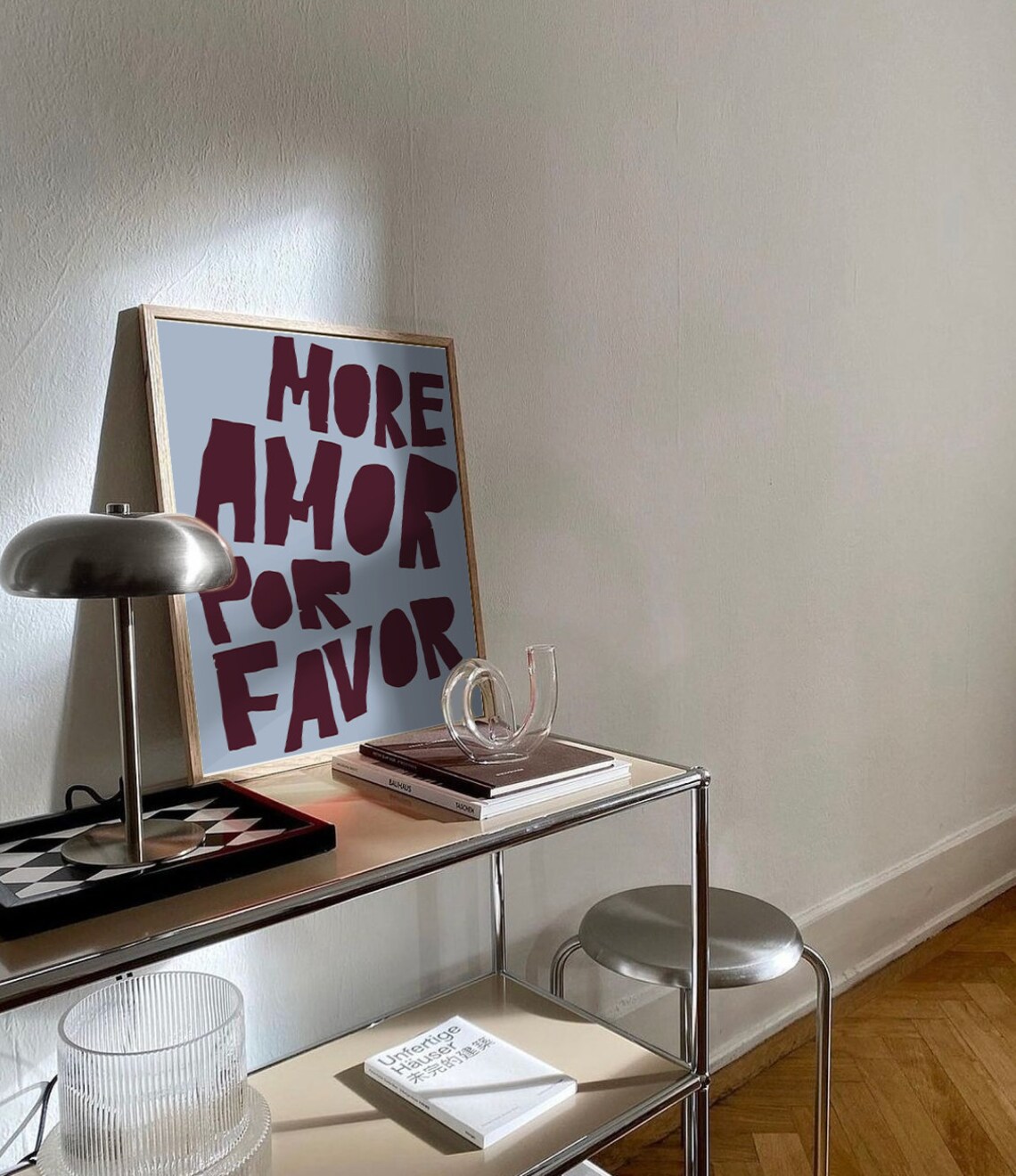 More Amor Por Favor Maroon on Blue Hand Lettered Love Wall Art - Image 2