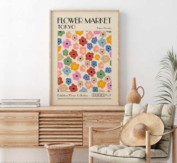 Tokyo Flower Market Poster Print Illustration Japanese Tokyo Wall Art Print Floral Art Exhibition Poster Retro Wall Art
