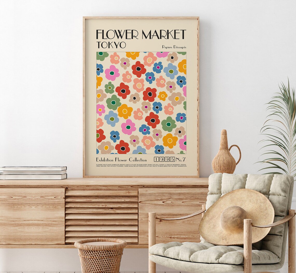 Tokyo Flower Market Exhibition 1995 Colorful Floral Retro Art Poster