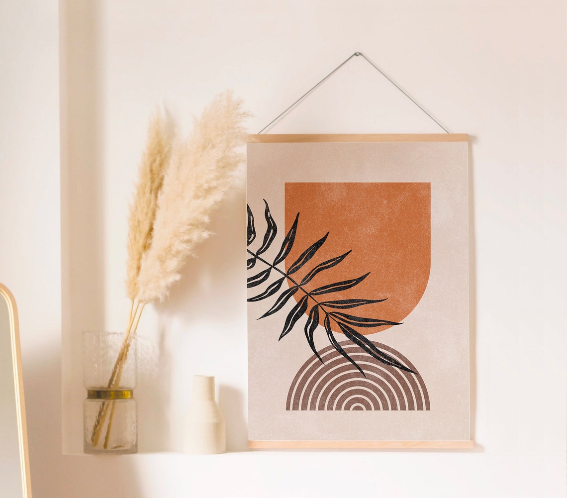 Terracotta Sun Leaf Arch Boho Neutral Bedroom Hanging Wall Poster