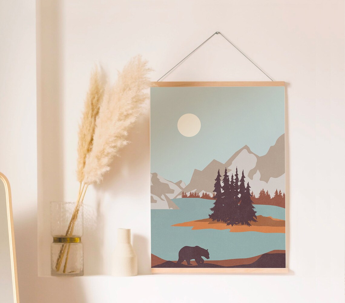 Bear Mountain Lake National Park Vintage Travel Style Poster