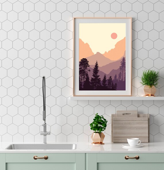 Mid Century Art Print Mid Century Print Original Art Large Abstract Art Colorful Art Extra Large Mountain Art Office Art