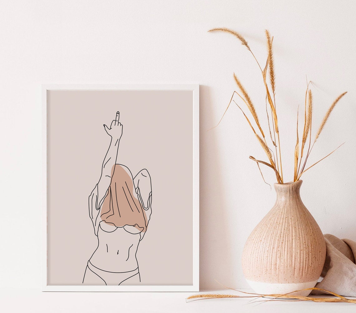 Middle Finger Feminist Line Art Cheeky Sassy Statement Poster
