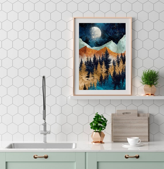 Abstract Nighttime Landscape Art Mountains Wall Art Hills Trees Gicle Prints For Wall Dcor For Wall Dcor