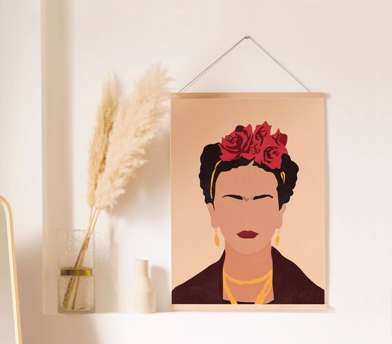 Frida Kahlo Red Floral Crown Bold Portrait Illustration Art Poster