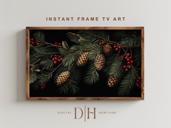 Holiday Frame Tv Art Christmas Frame Tv Art Moody Xmas Pinecones And Berries Winter Frame Tv Art Christmas Decor