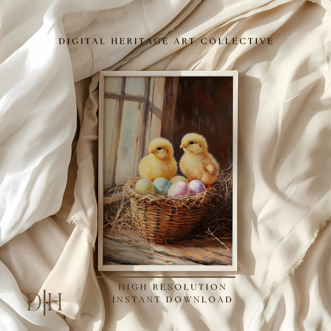 Chicken Art Print Vintage Easter Wall Art Cute Farmhouse Decor Spring Holiday Painting Artwork - Image 2