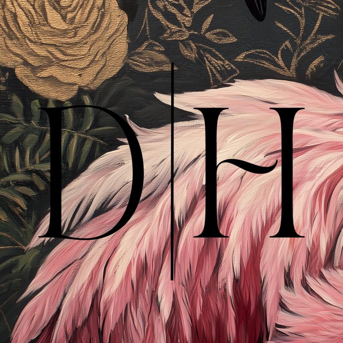 Pink Flamingo Graceful Curved Neck Golden Leaves Dark Tropical Poster - Image 3