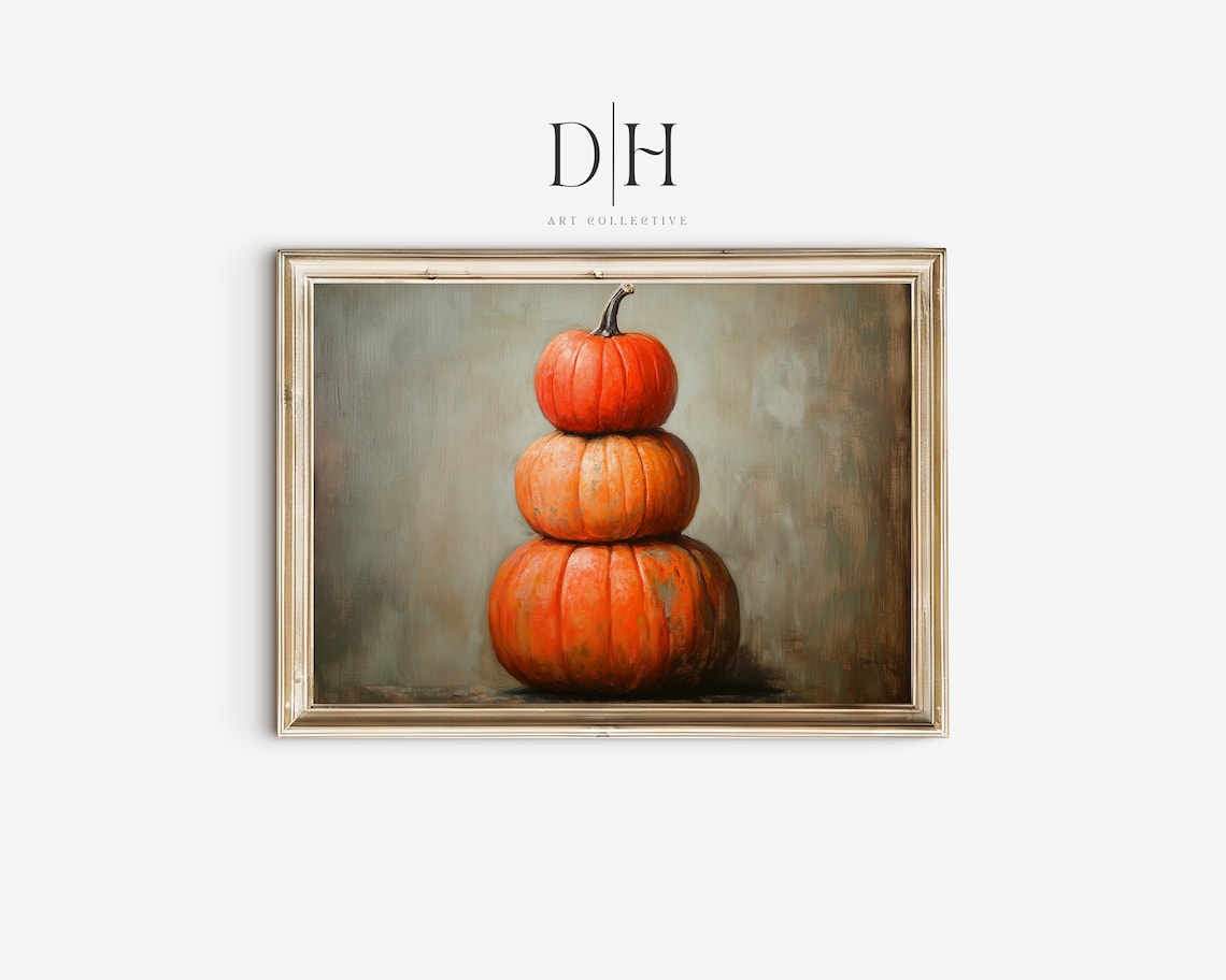 Stacked Pumpkins Still Life Orange Autumn Harvest Vintage Art Poster
