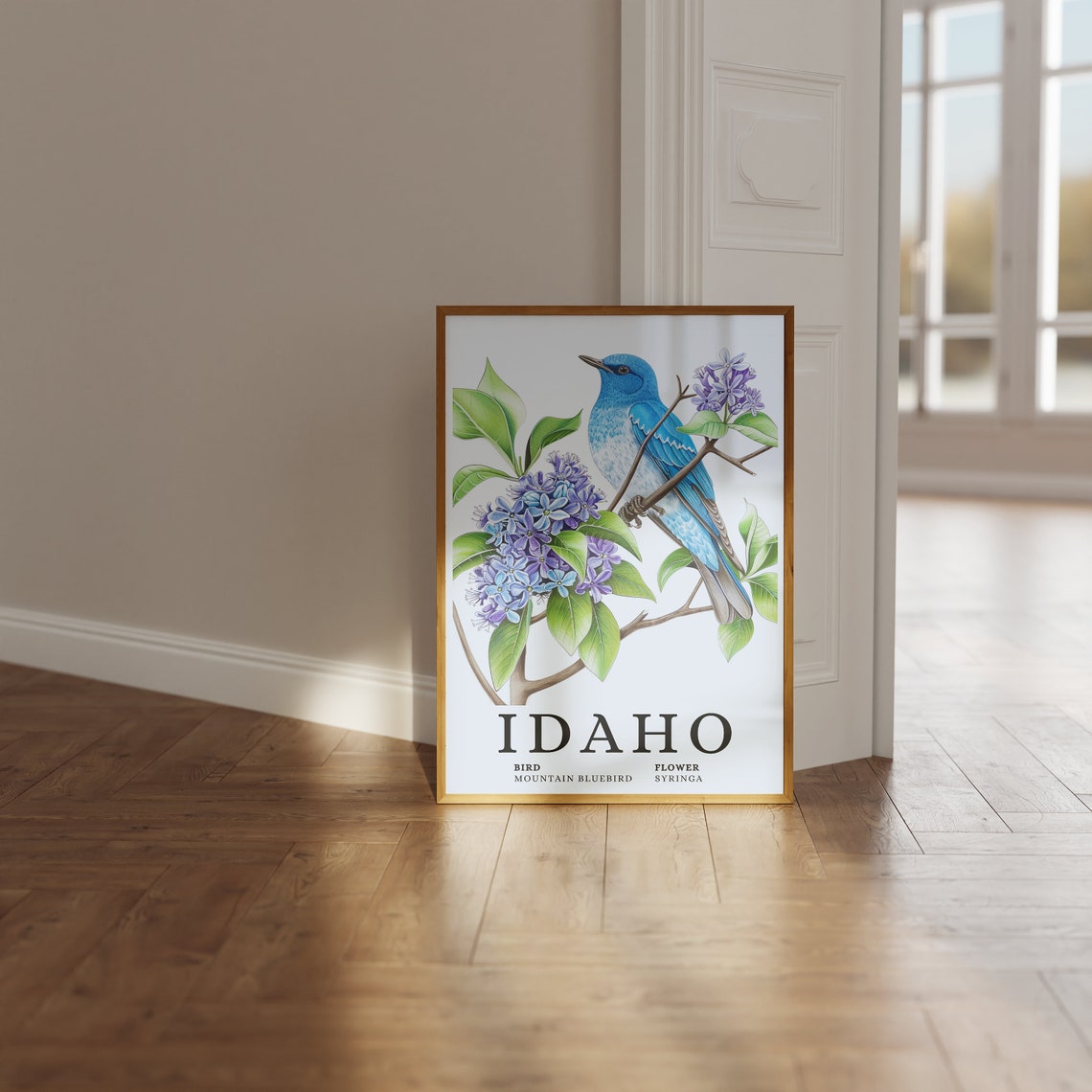 Idaho Mountain Bluebird With Syringa Blossom Botanical Art Print - Image 3