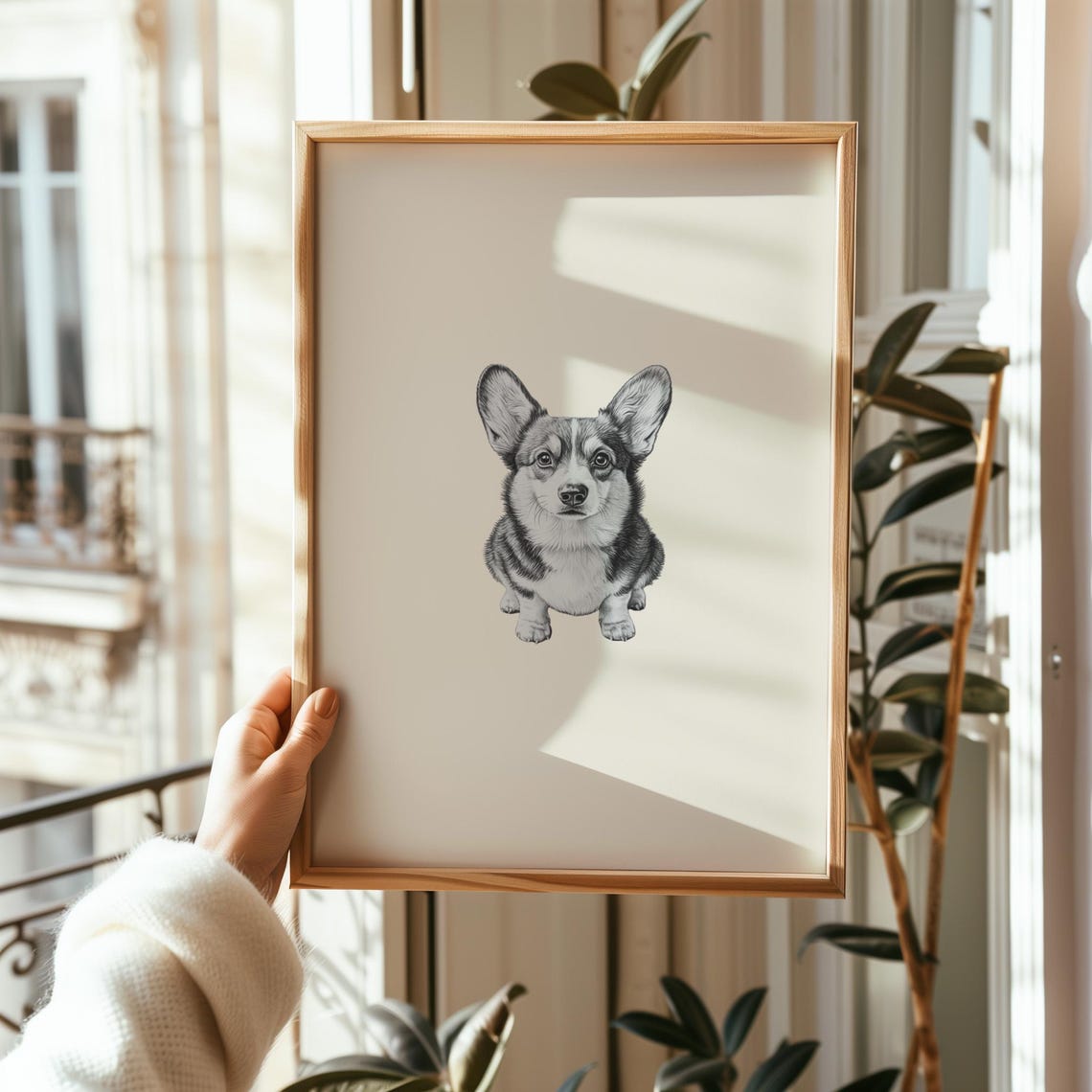 Pembroke Welsh Corgi Sitting Portrait Minimalist Beige Dog Poster - Image 3