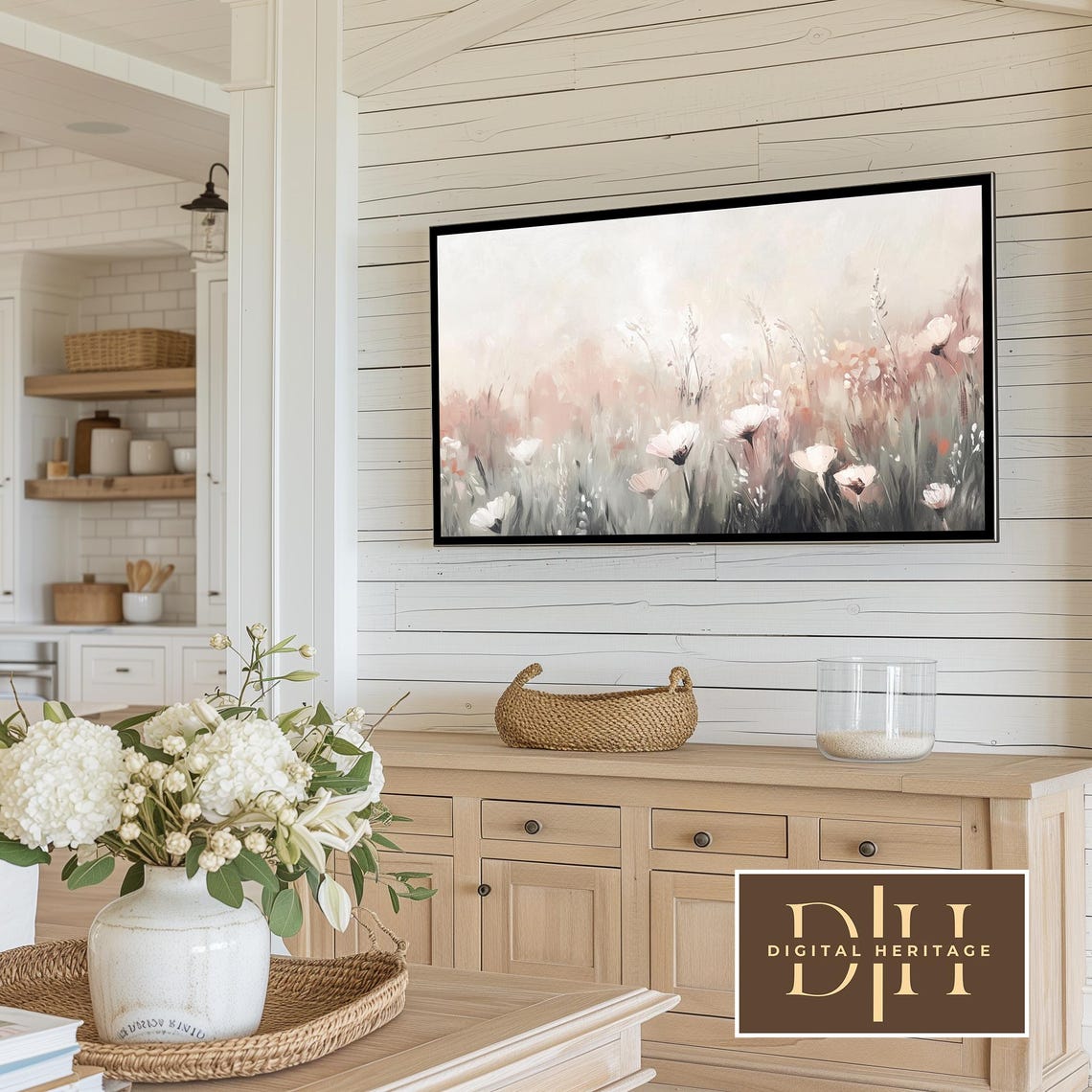 Blush Pink Wildflower Meadow Soft Pastel Spring Landscape Art Poster - Image 2