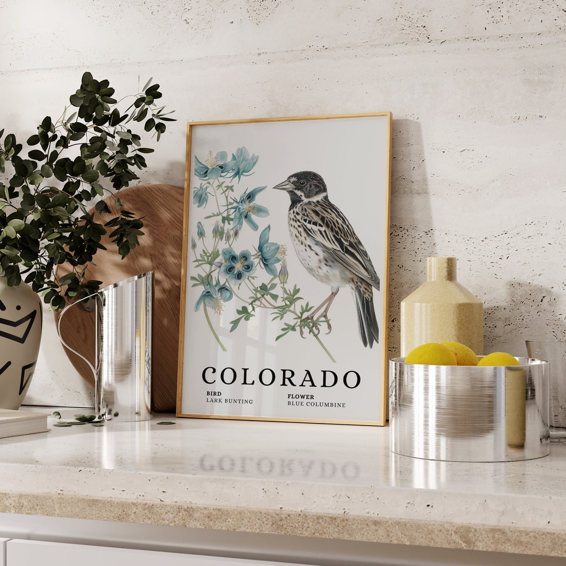 Colorado Lark Bunting Blue Columbine Bird and Flower Art Print - Image 2