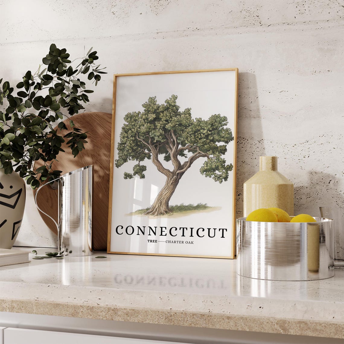 Connecticut Charter Oak Tree Botanical Minimalist State Symbol Poster - Image 3