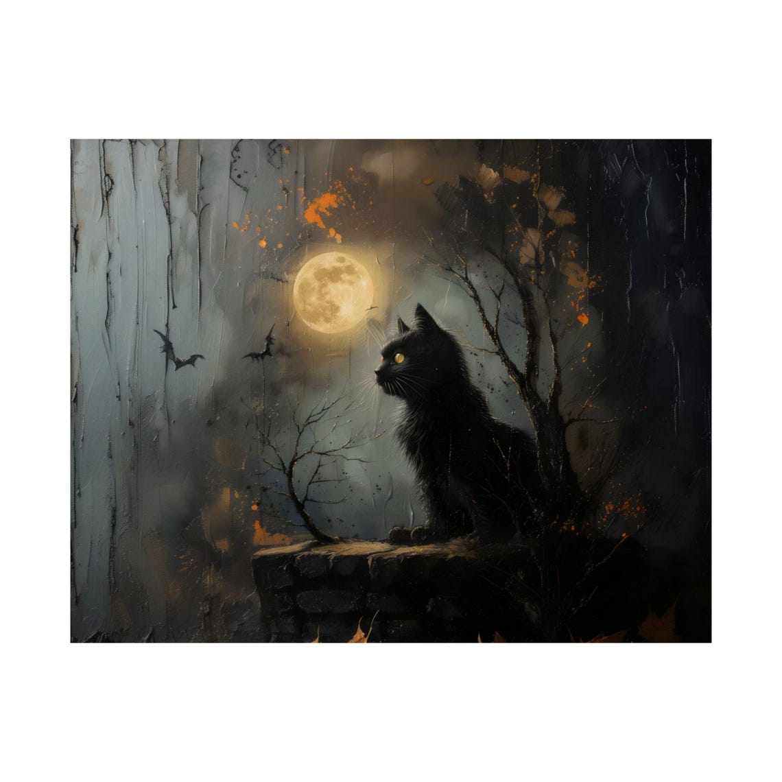 Black Cat Under A Glowing Full Moon With Bats Gothic Night Poster - Image 3