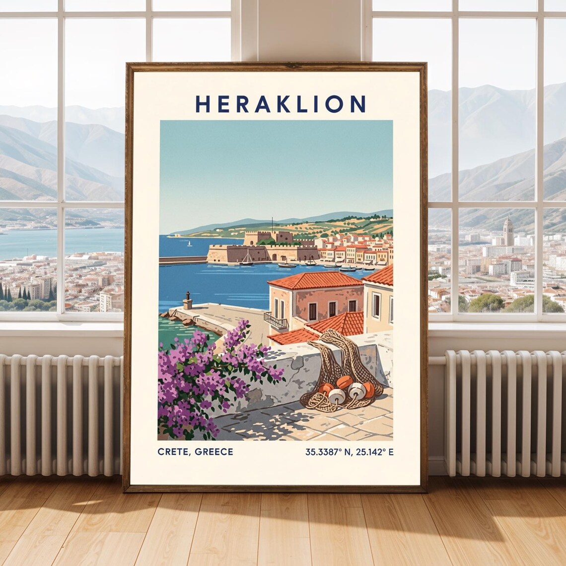 Heraklion Crete Greece Old Harbor Fortress Vintage Travel Poster