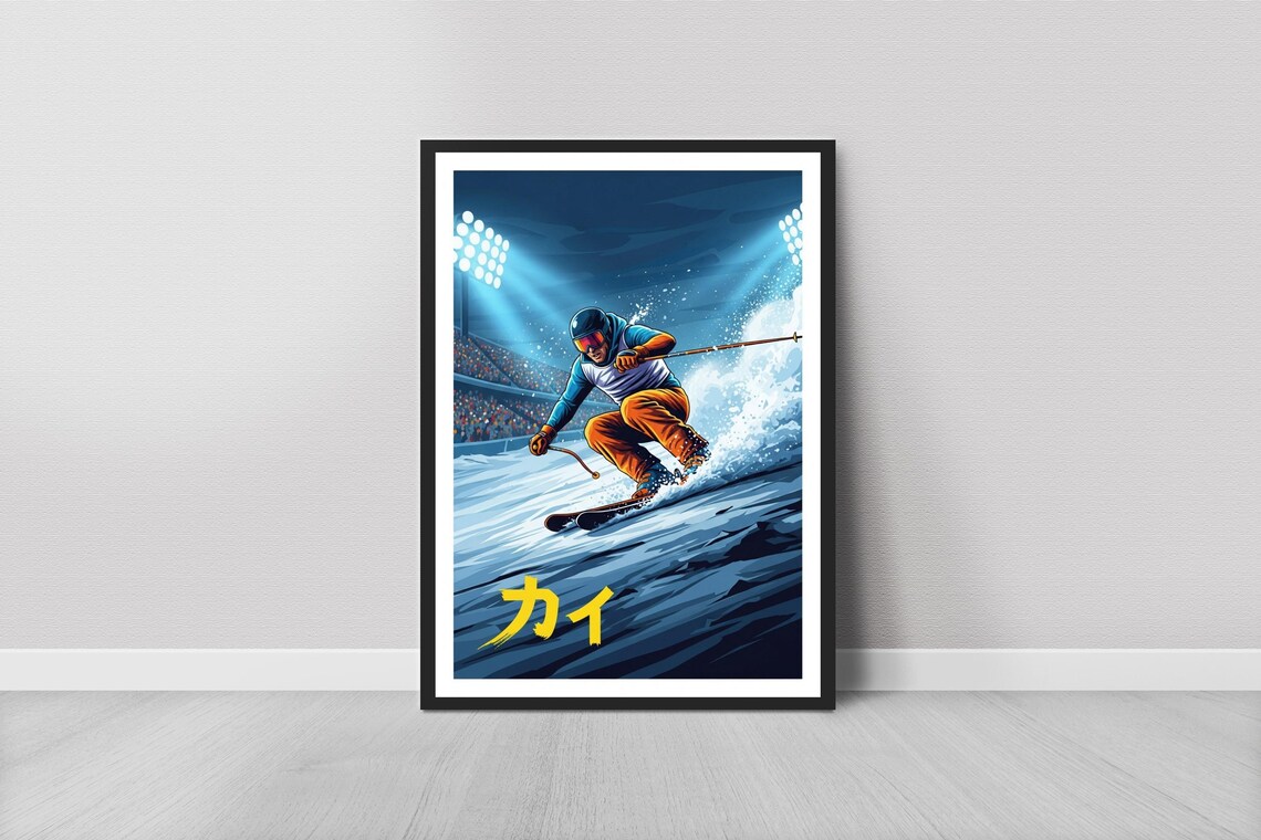 Skiing Gouache Inspired Action Sport Poster