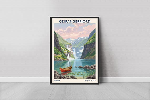 Geirangerfjord Art Print, Minimalist Fjords