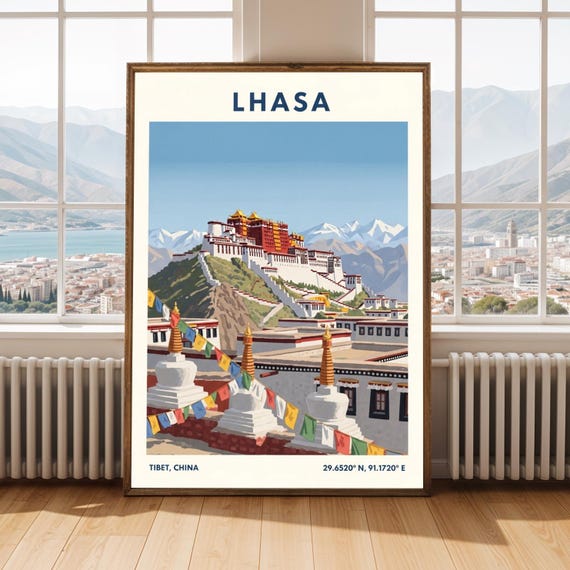 Lhasa Potala Palace Poster Vintage Travel Art Print Asian Landscape