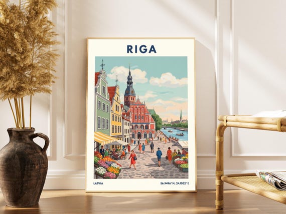 Riga Cityscape Art Print Vintage European Travel Poster