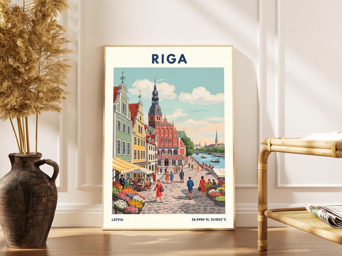 Riga Cityscape Art Print Vintage European Travel Poster