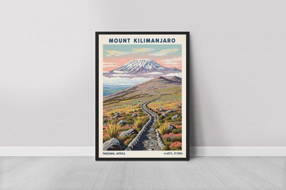 Mount Kilimanjaro Travel Poster Vintage Style Art Print