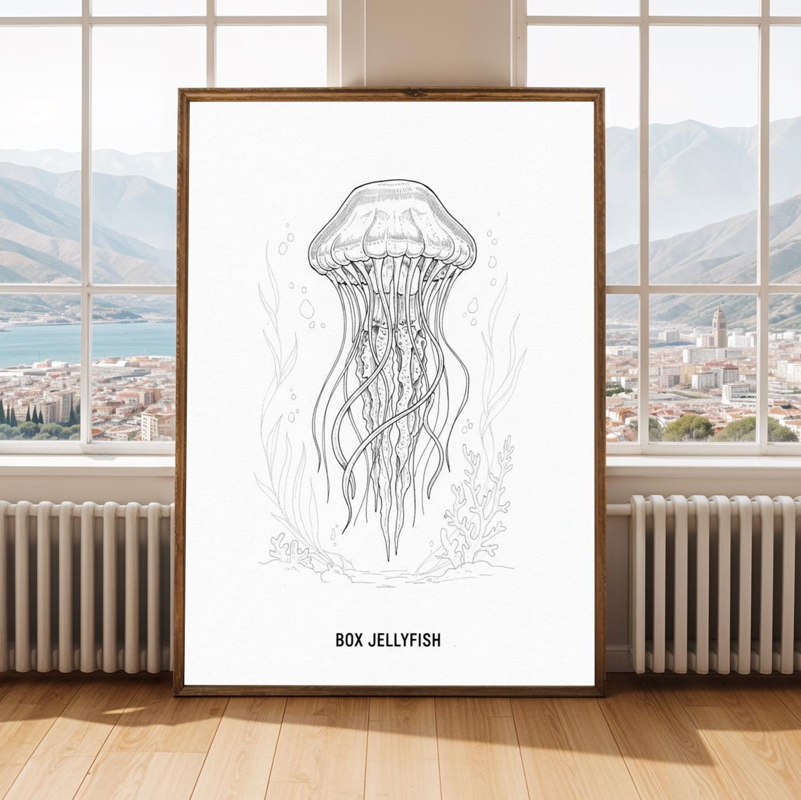 Box Jellyfish Ink Drawing Fine Line Art Marine Life Poster