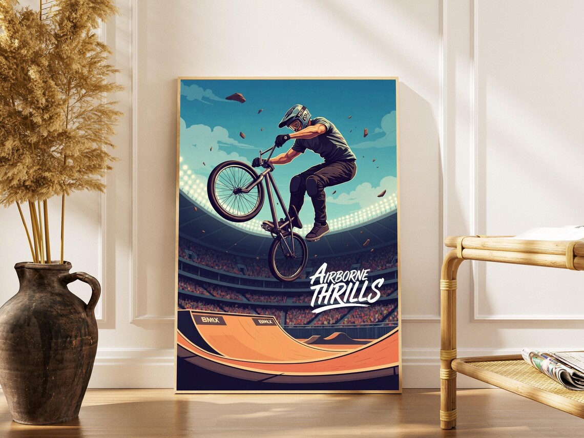 BMX Airborne Thrills Rider Mid Air Stadium Jump Sports Poster