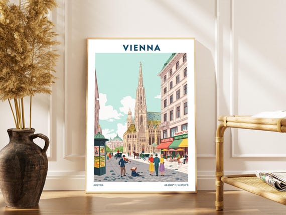 Vintage Vienna Art Print St Stephens Cathedral Retro Cityscape