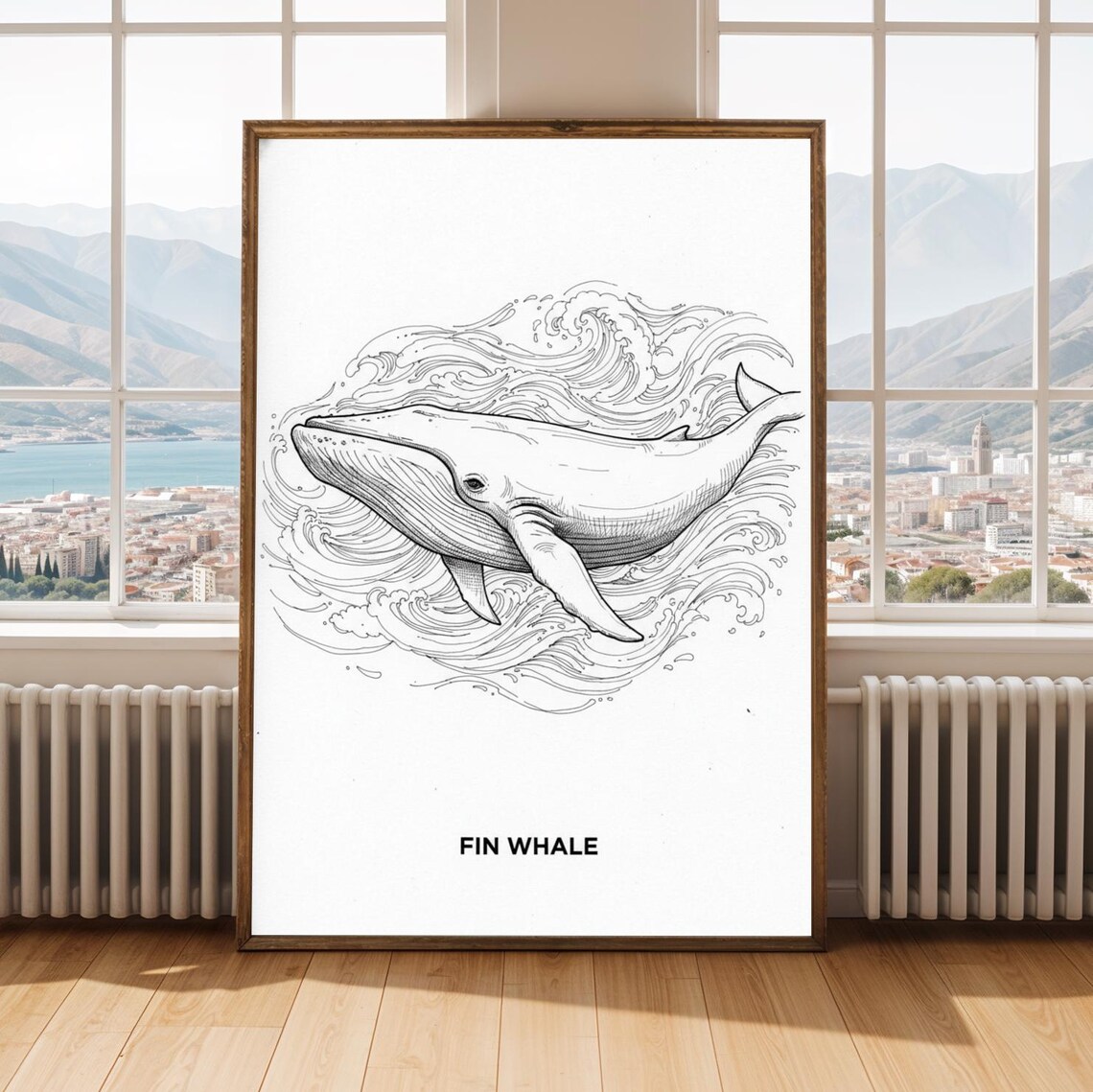 Fin Whale Ink Drawing Poster Black And White Fine Line Art
