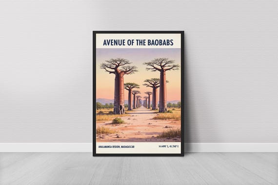 Baobab Roadscape Travel Poster Art Print Wall