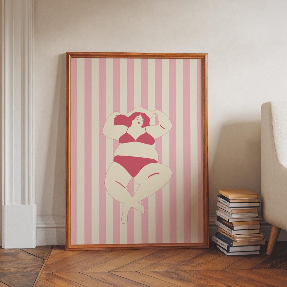 Pink Stripes Body Positive Bikini Woman Empowerment Art Poster