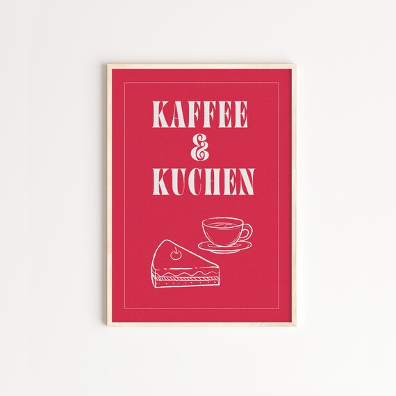 Kaffee und Kuchen Red German Kitchen Coffee Cake Illustration Poster