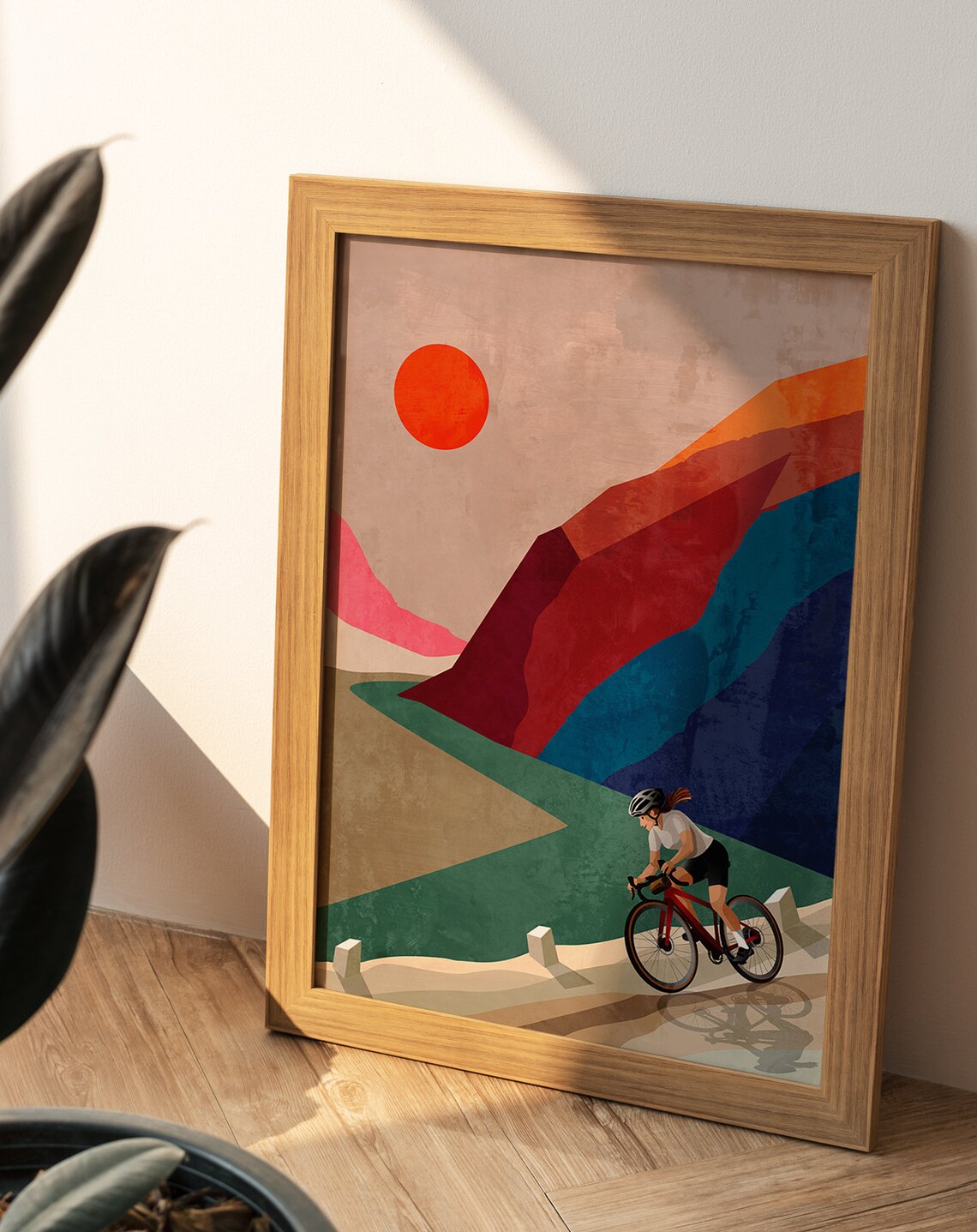 Woman Cyclist Descending, Cycling Art Print - Image 4