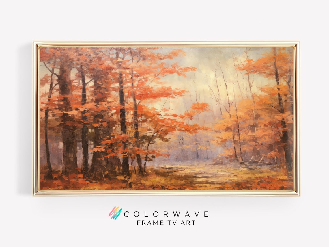 Moody Crimson Fall Forest in Mist Impressionist Autumn Poster - Image 4