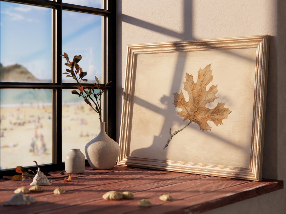 Single Oak Leaf Botanical Study Neutral Beige Vintage Poster - Image 4
